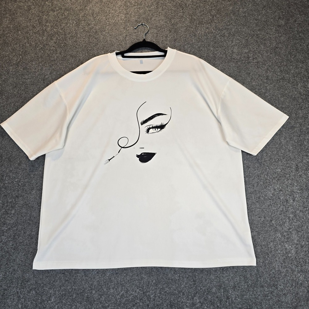 Womens Large T Shirt White Short Sleeve Striking Minimalist Line Art Graphic